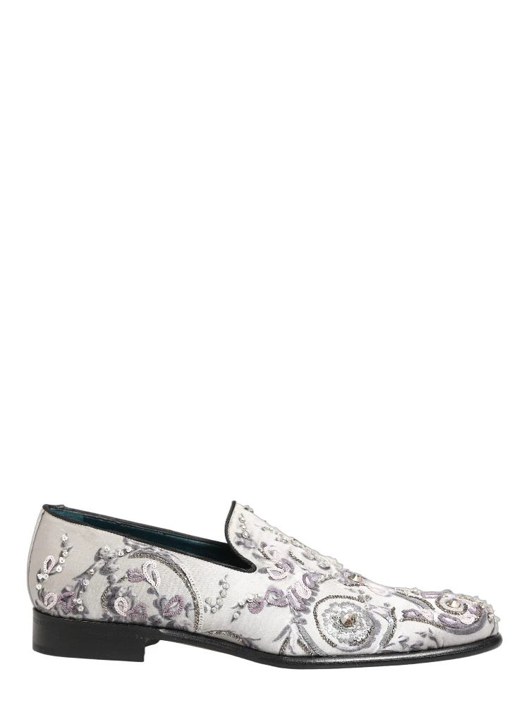 White Sequined Formal Slip On Loafers Shoes