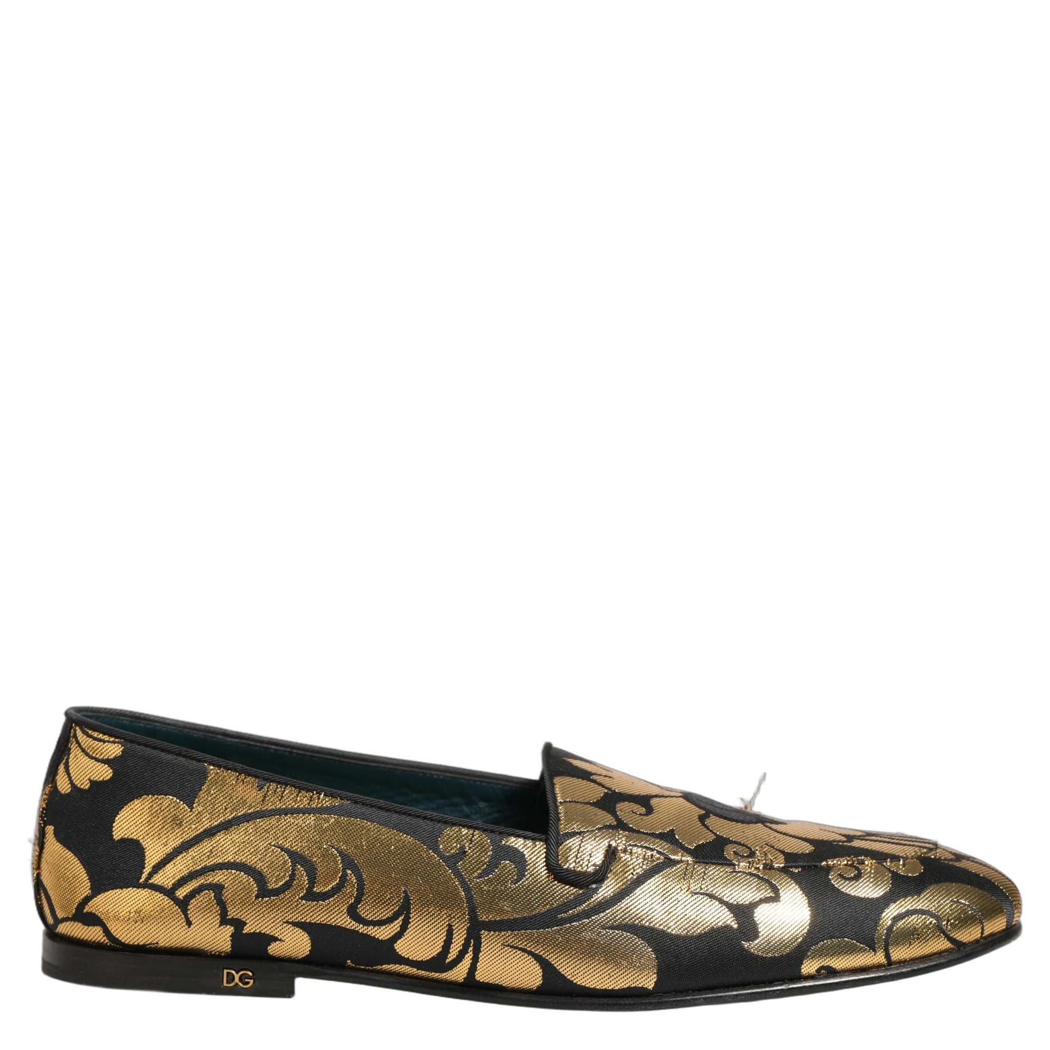 Black Gold Floral Jacquard Dress Loafers Shoes