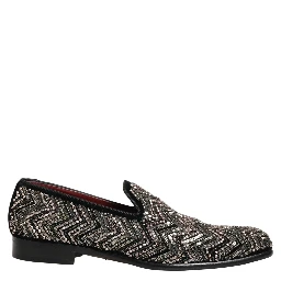 Black Velvet Floral Embellished Loafers Shoes