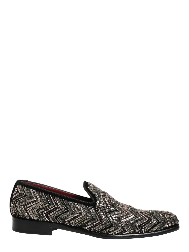 Black Velvet Floral Embellished Loafers Shoes