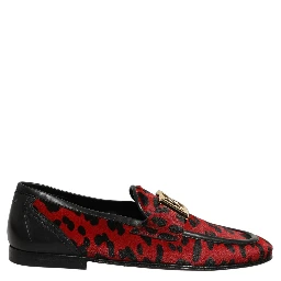 Red Leopard Print Pony Hair Dress Loafers Shoes