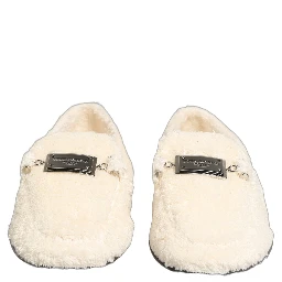 White Fur Shearling Men Dress Loafers Shoes