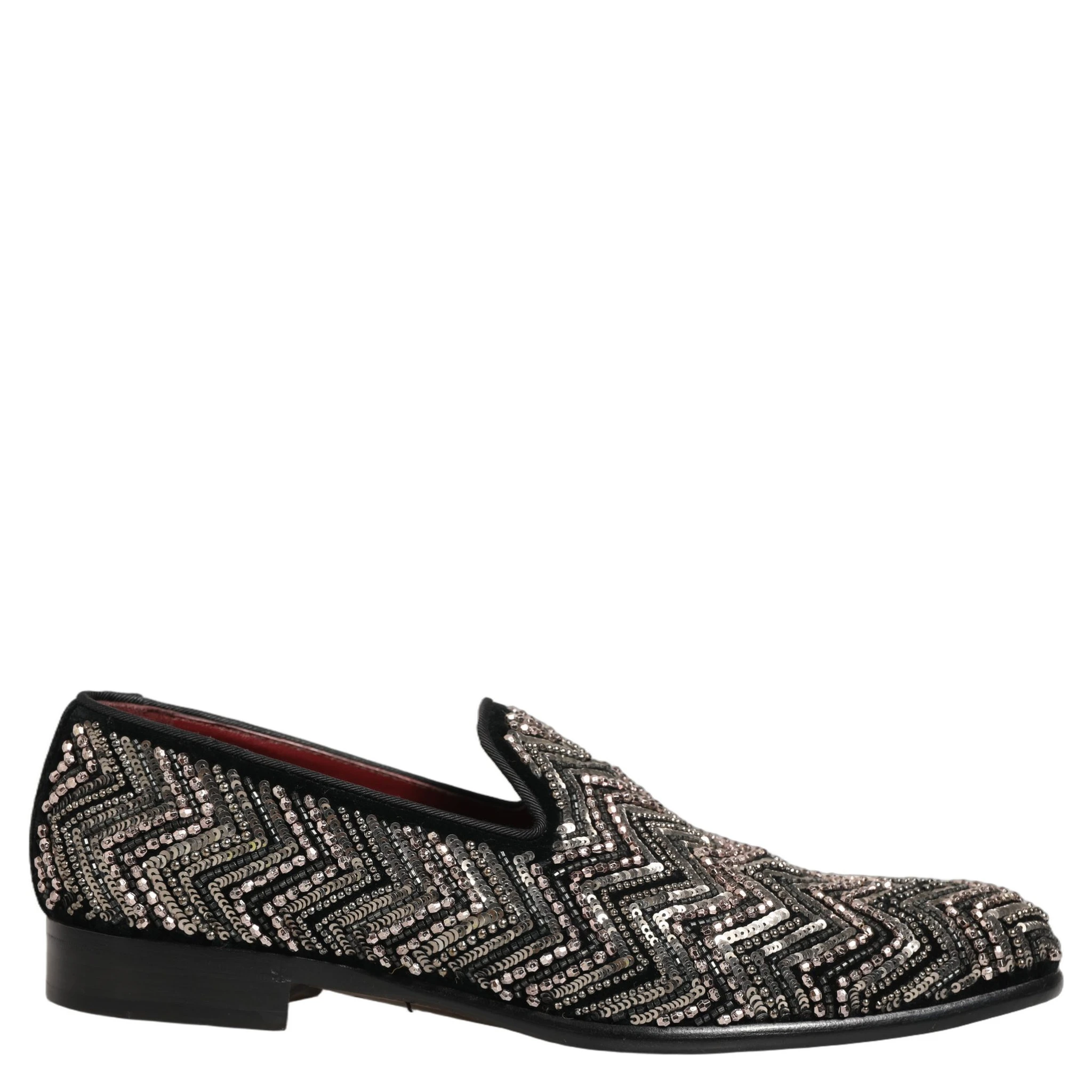 Black Velvet Floral Embellished Loafers Shoes