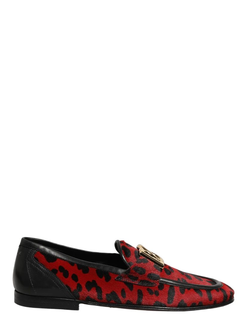 Red Leopard Print Pony Hair Dress Loafers Shoes