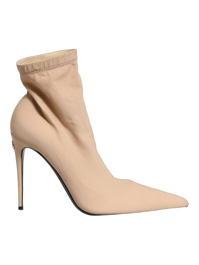 Beige Stretch Socks Heels Ankle Boots Shoes