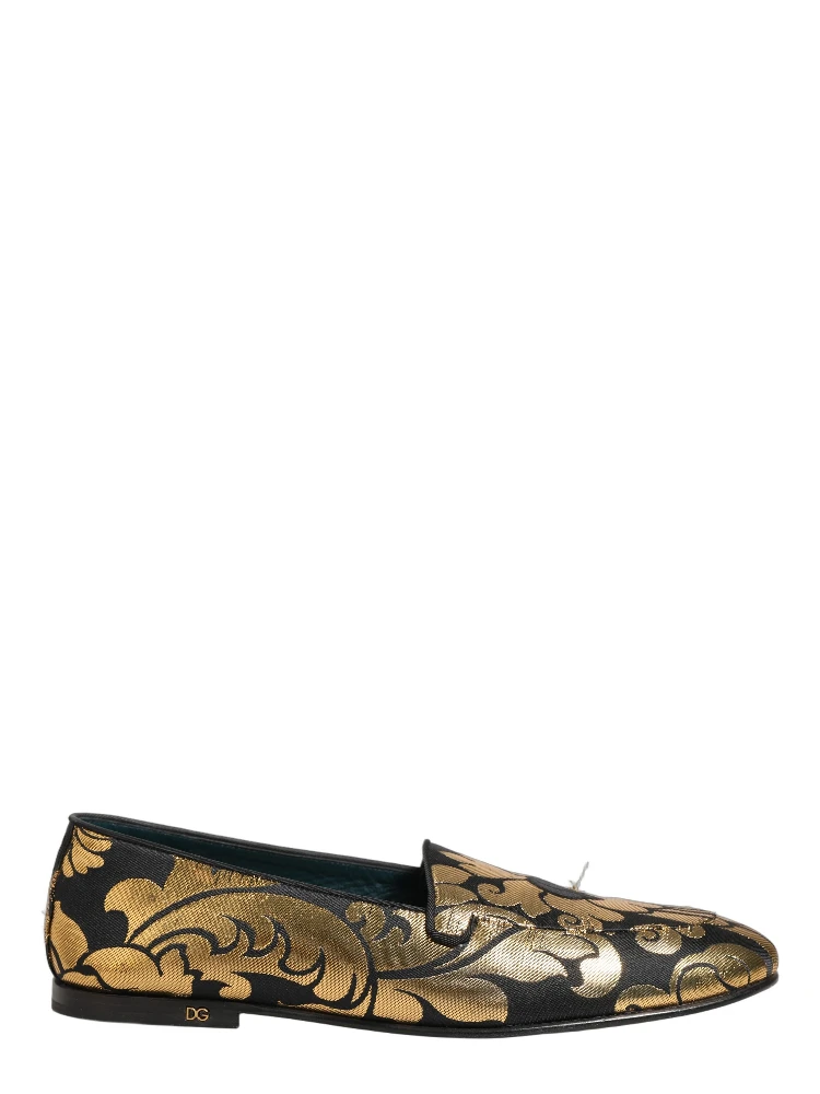 Black Gold Floral Jacquard Dress Loafers Shoes alternative