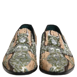 Beige Sequin Embroidery Dress Loafers Shoes