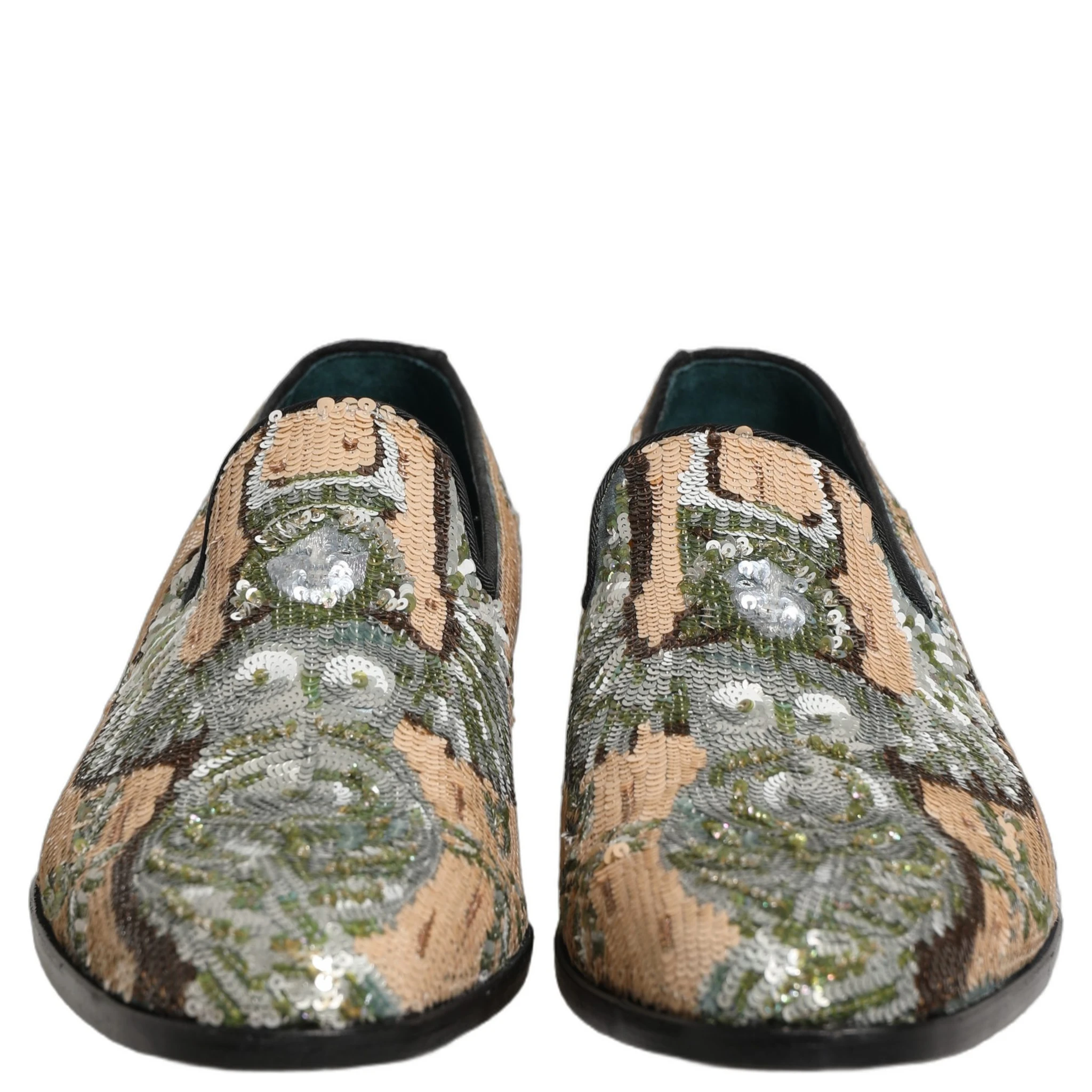 Beige Sequin Embroidery Dress Loafers Shoes