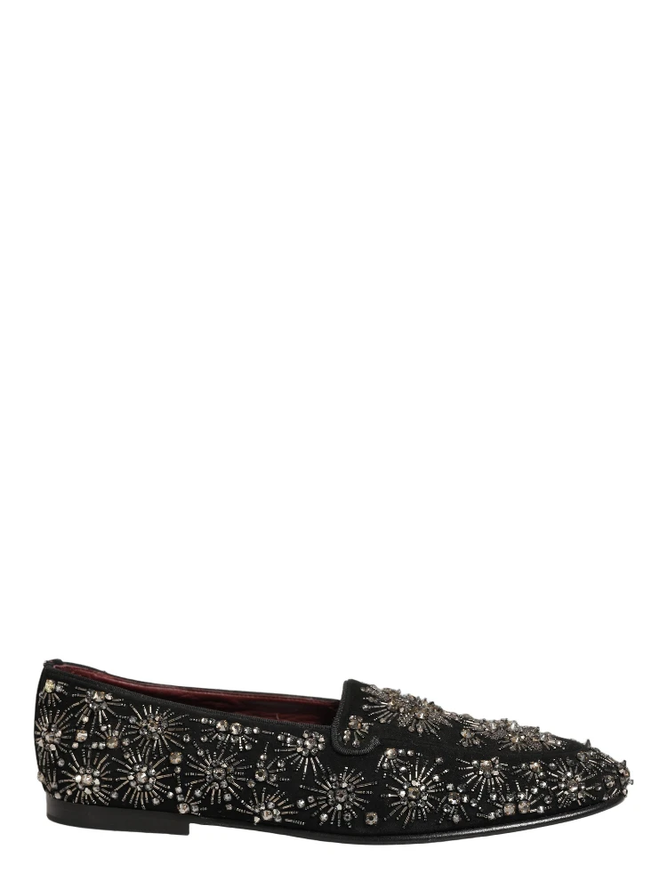 Black Crystal Embellished Dress Loafers Shoes