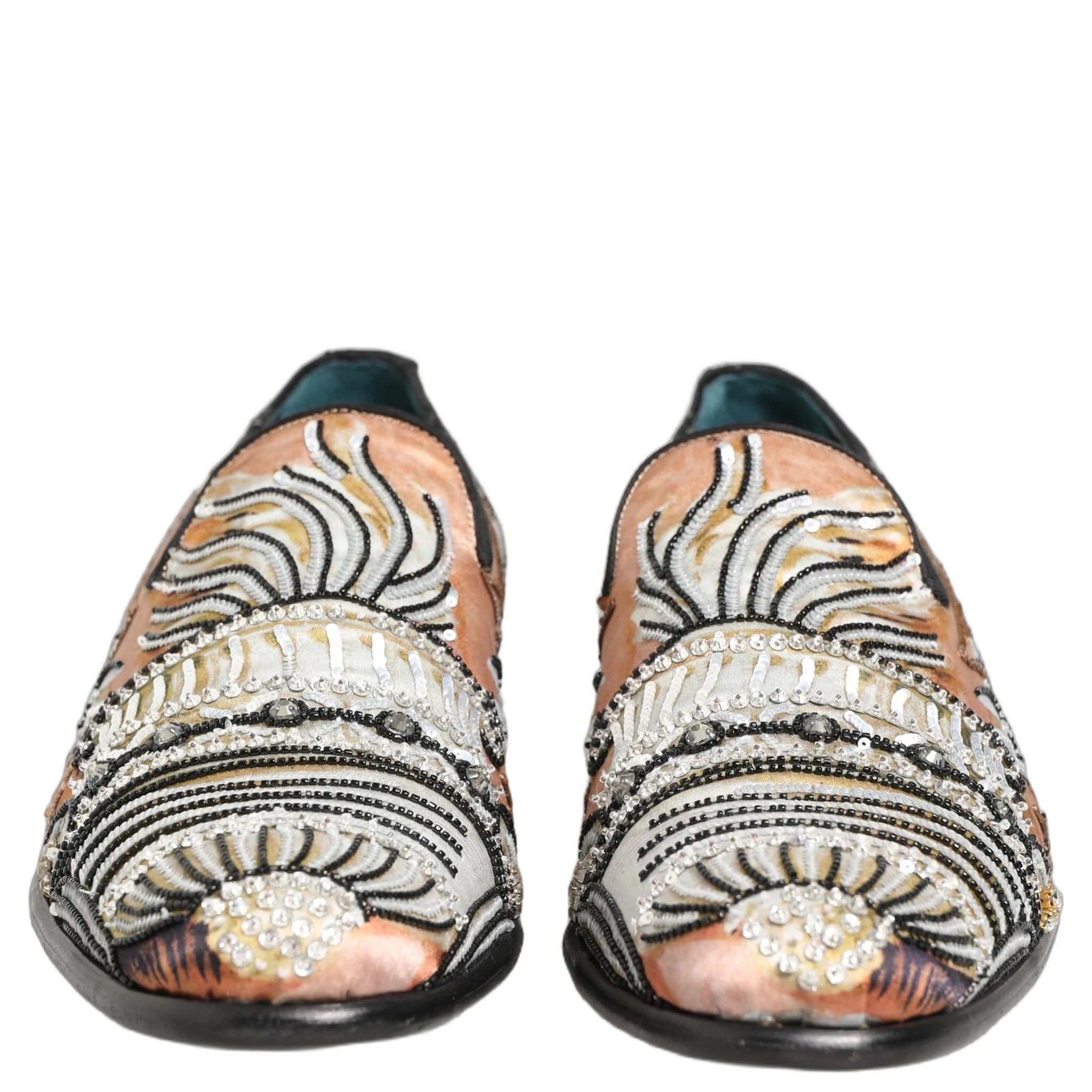 Multicolor Brocade Sequin Dress Loafers Shoes