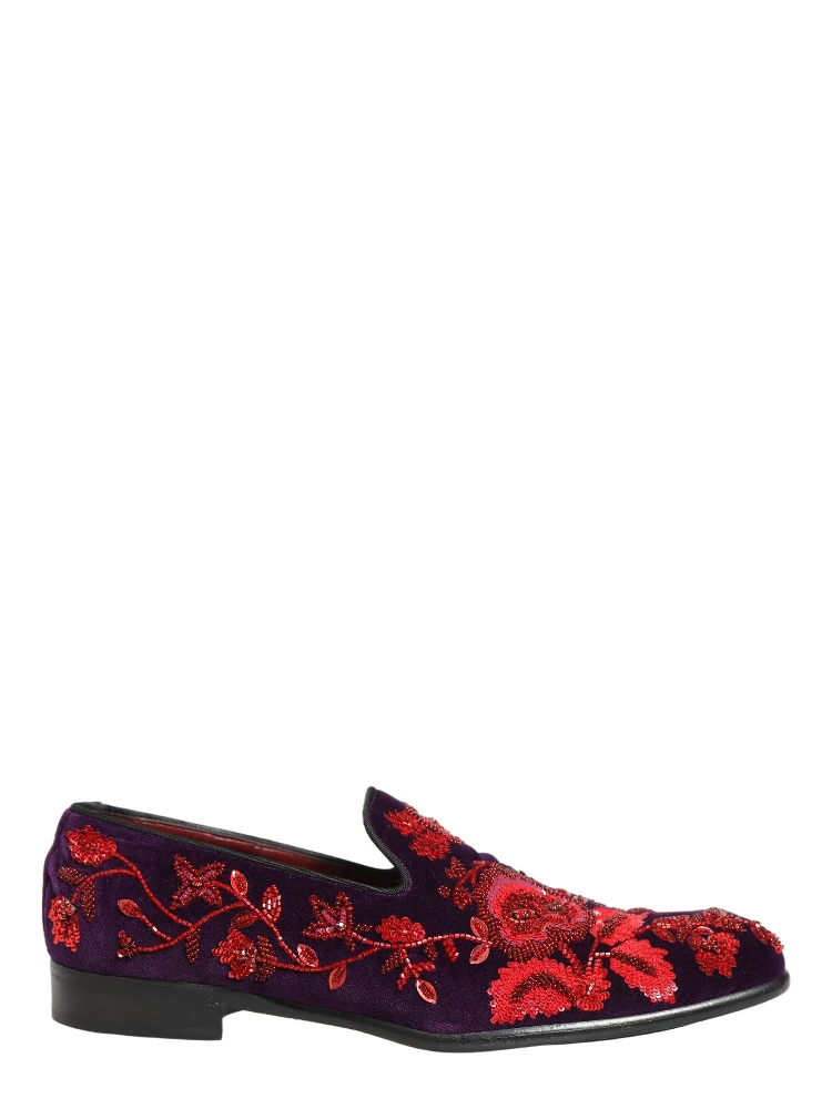 Violet Red Bead Embellished Loafers Shoes alternative