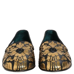 Black Gold Floral Jacquard Dress Loafers Shoes