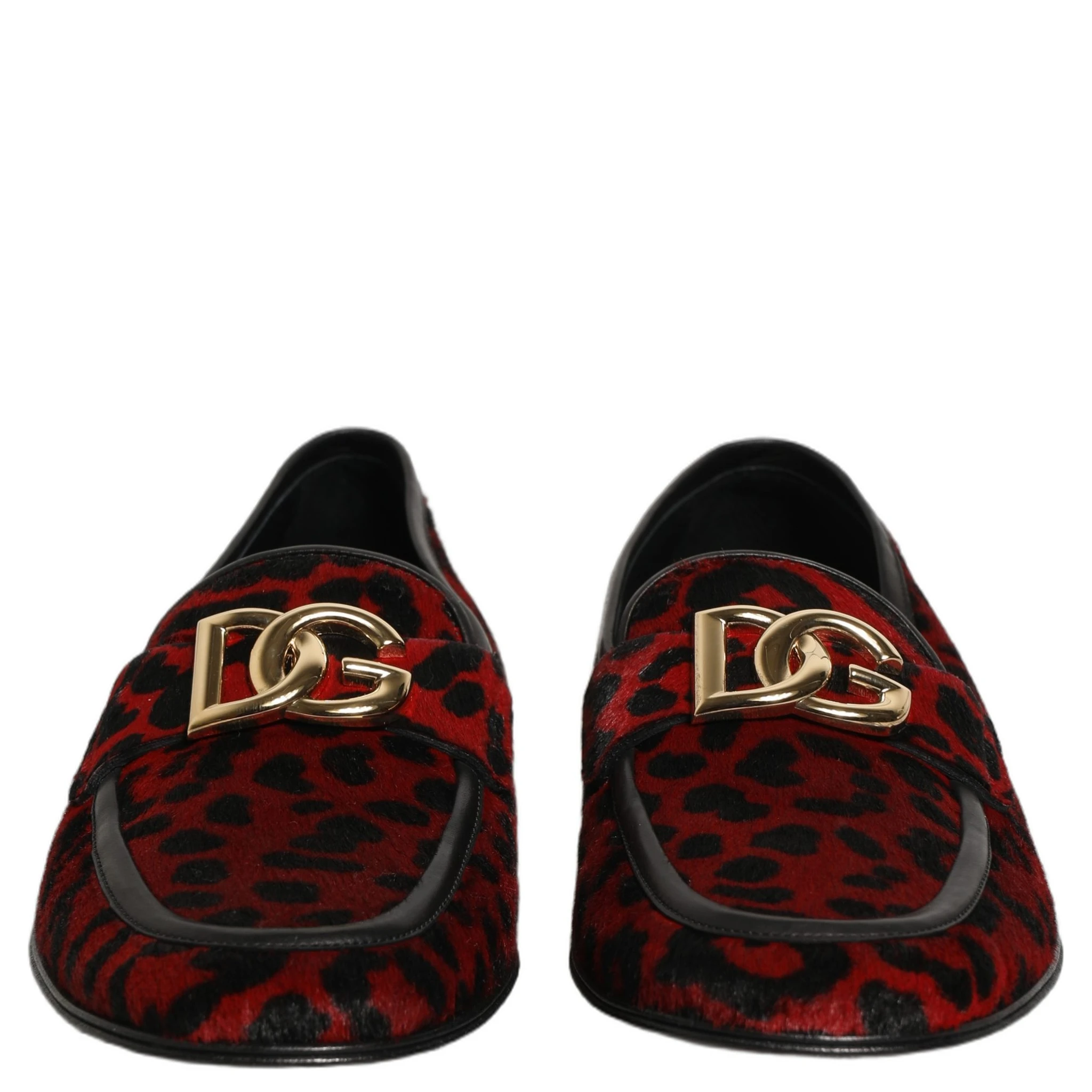 Red Leopard Print Pony Hair Dress Loafers Shoes