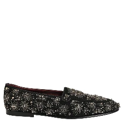 Black Crystal Embellished Dress Loafers Shoes