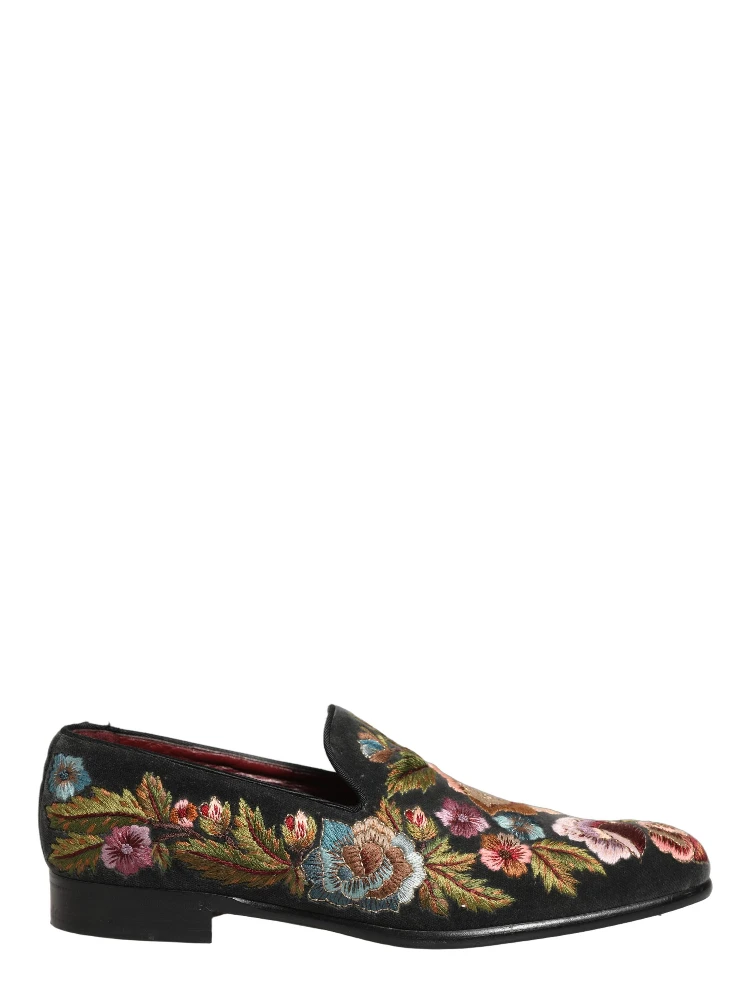 Black Velvet Floral Embroidery Loafers Shoes alternative