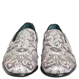 White Sequined Formal Slip On Loafers Shoes