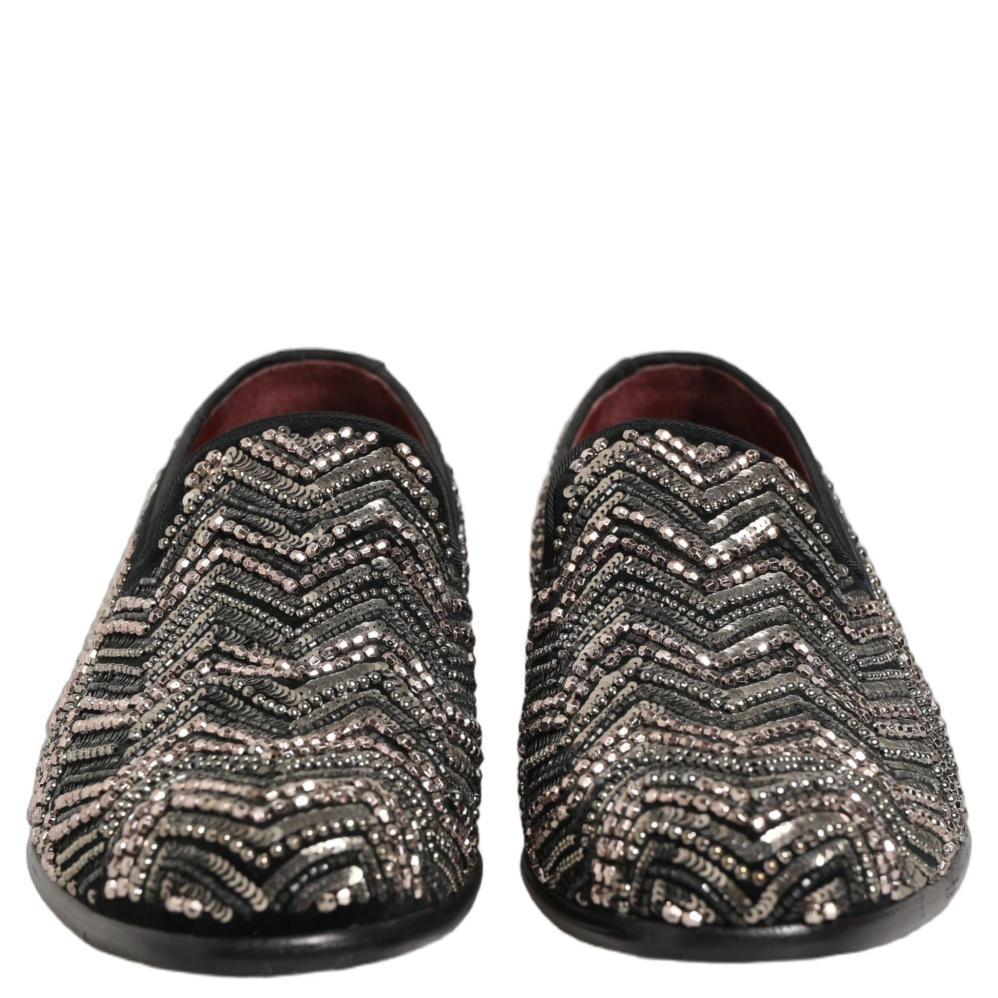 Black Velvet Floral Embellished Loafers Shoes