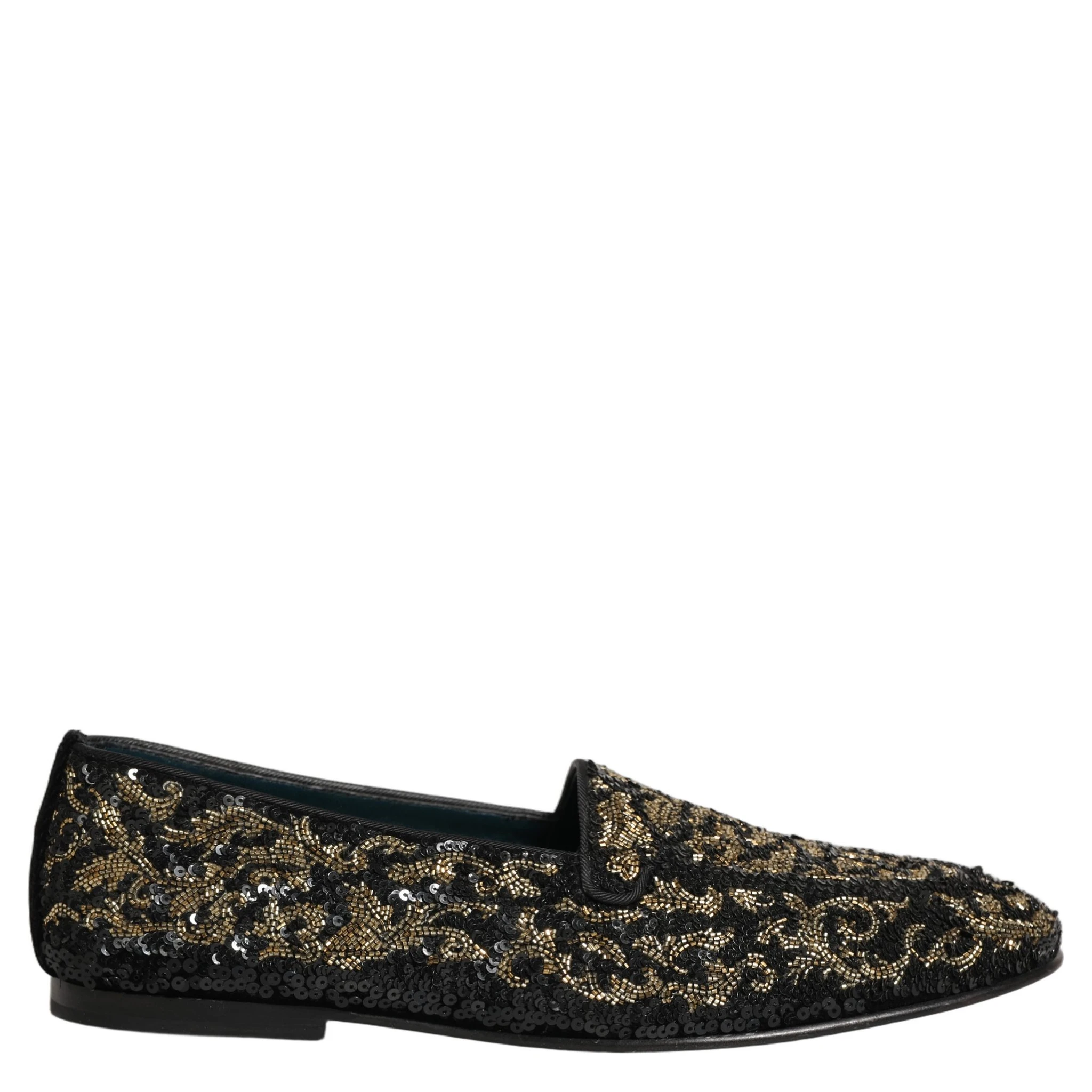 Black Gold Embellished Dress Loafers Shoes