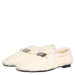 White Fur Shearling Men Dress Loafers Shoes