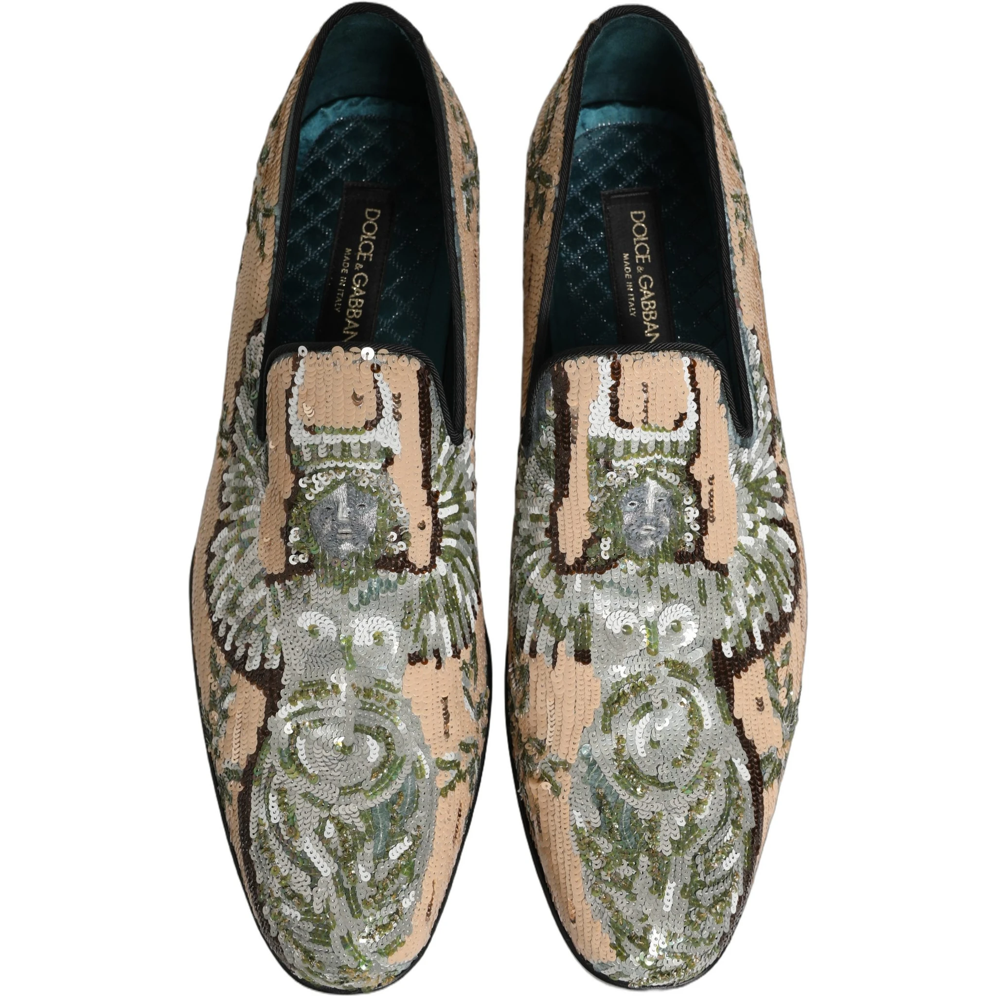 Beige Sequin Embroidery Dress Loafers Shoes