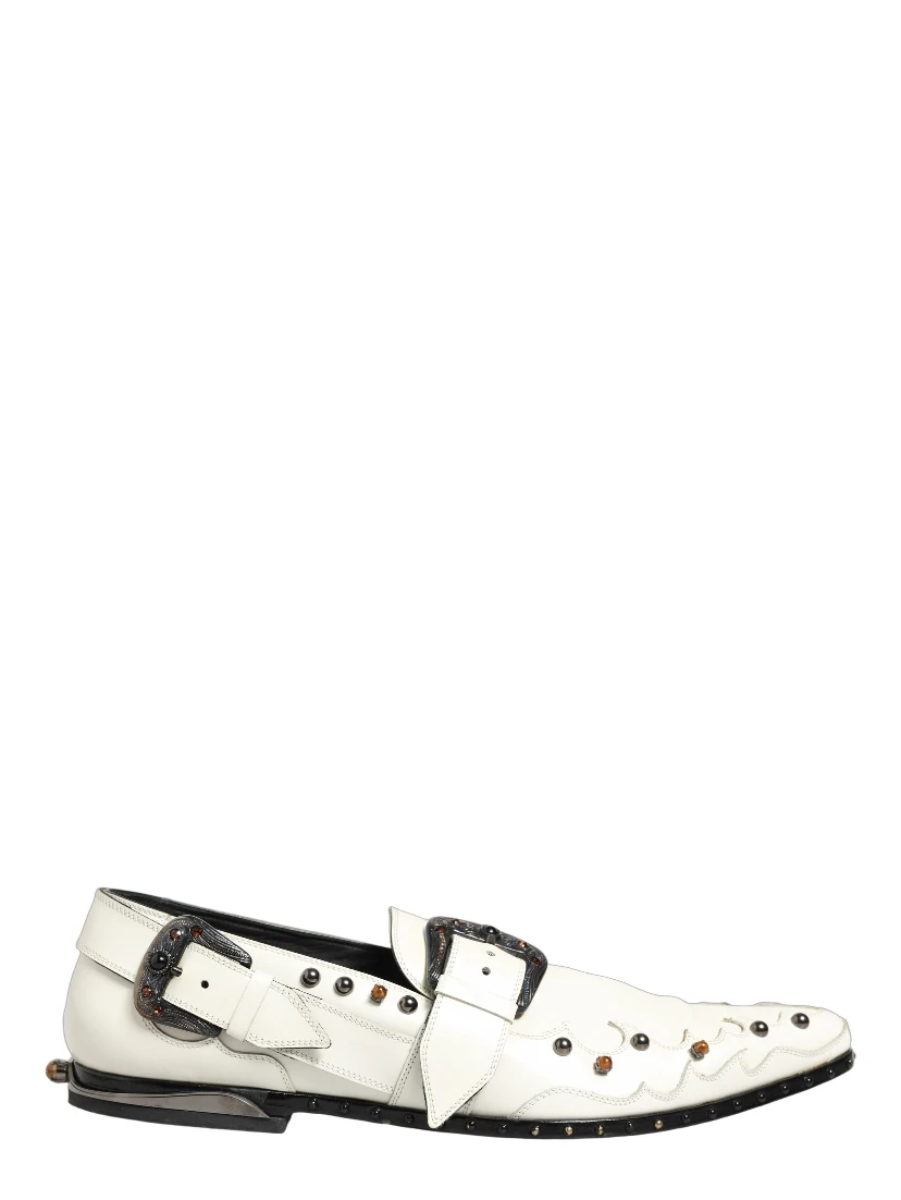 White Studded Formal Dress Monk Strap Shoes