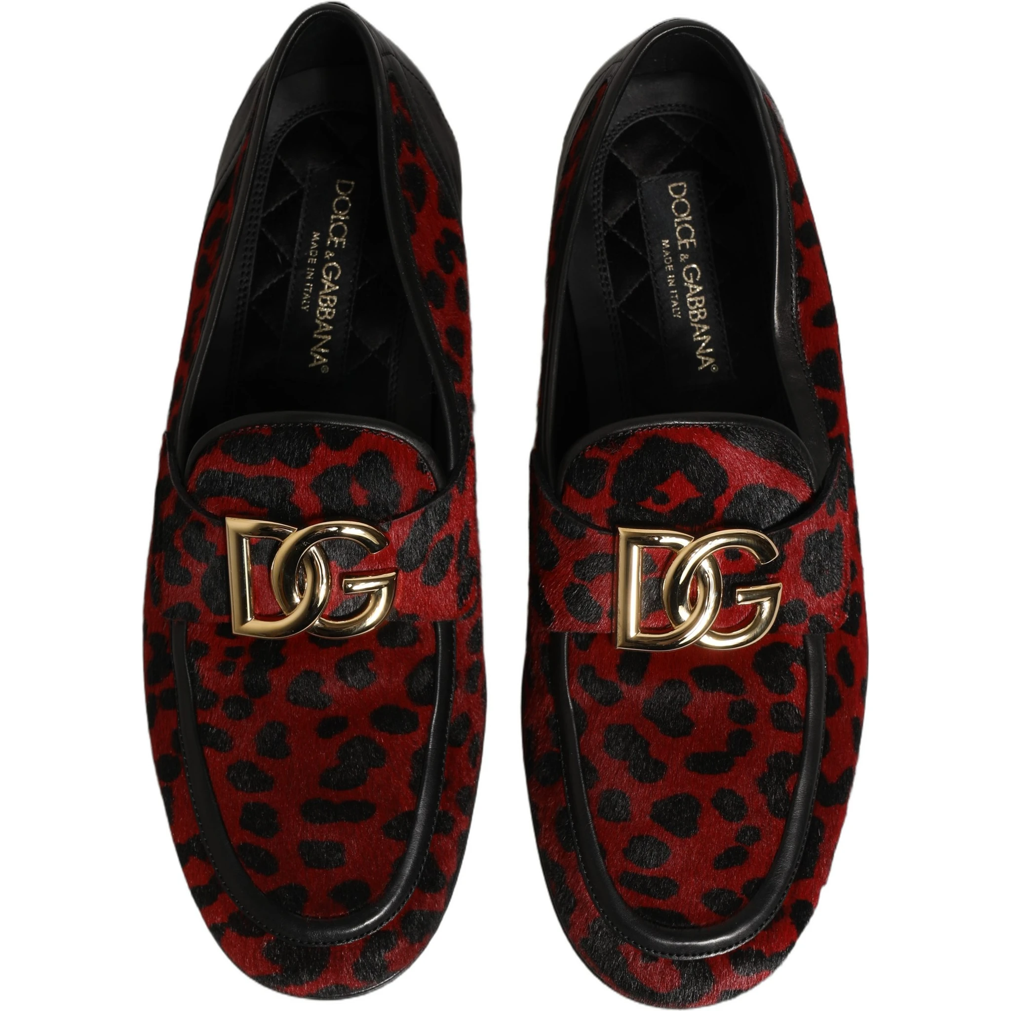 Red Leopard Print Pony Hair Dress Loafers Shoes