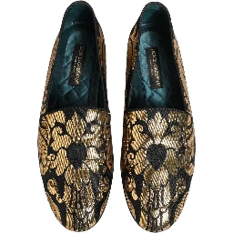 Black Gold Floral Jacquard Dress Loafers Shoes