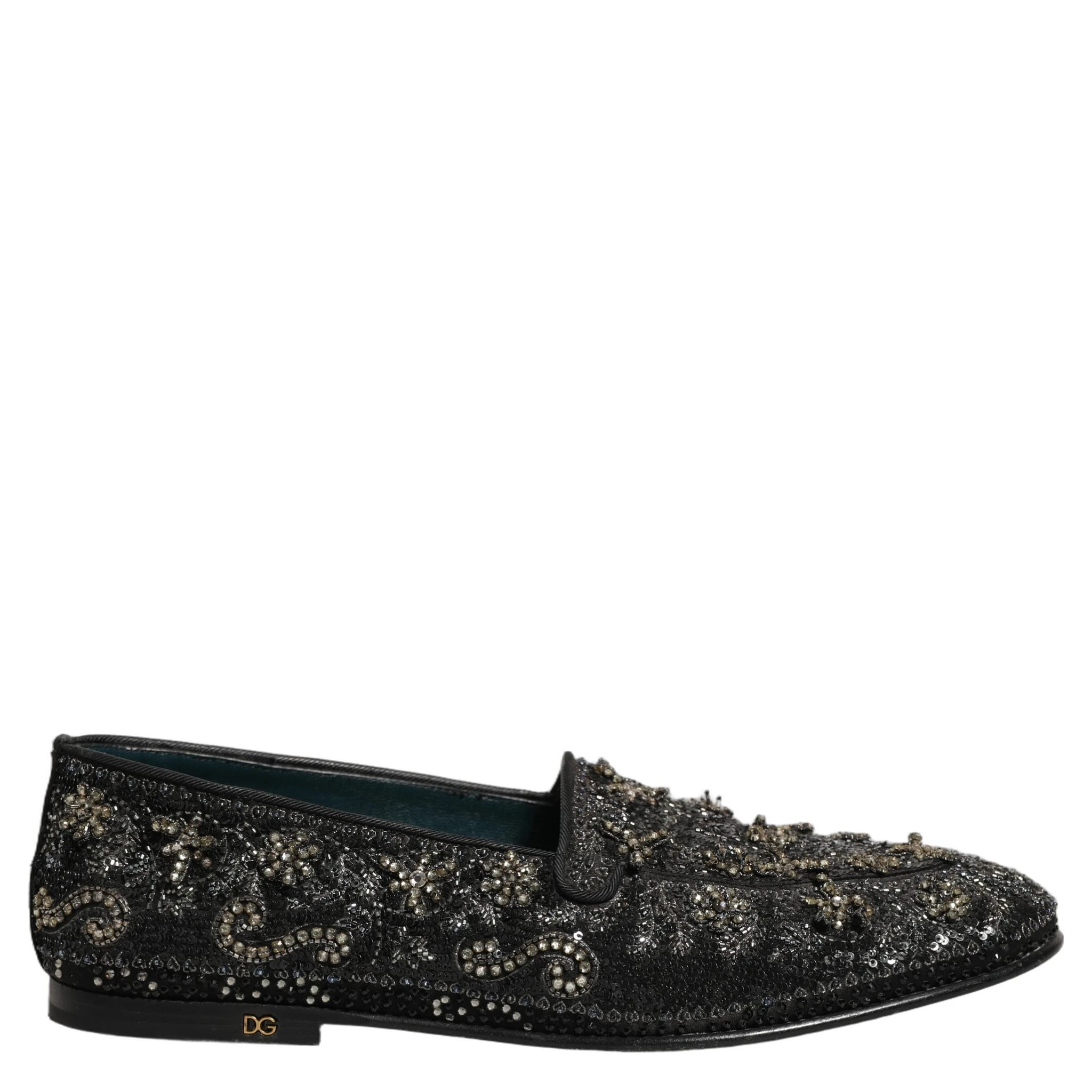 Black Rhinestone Embellished Loafers Shoes