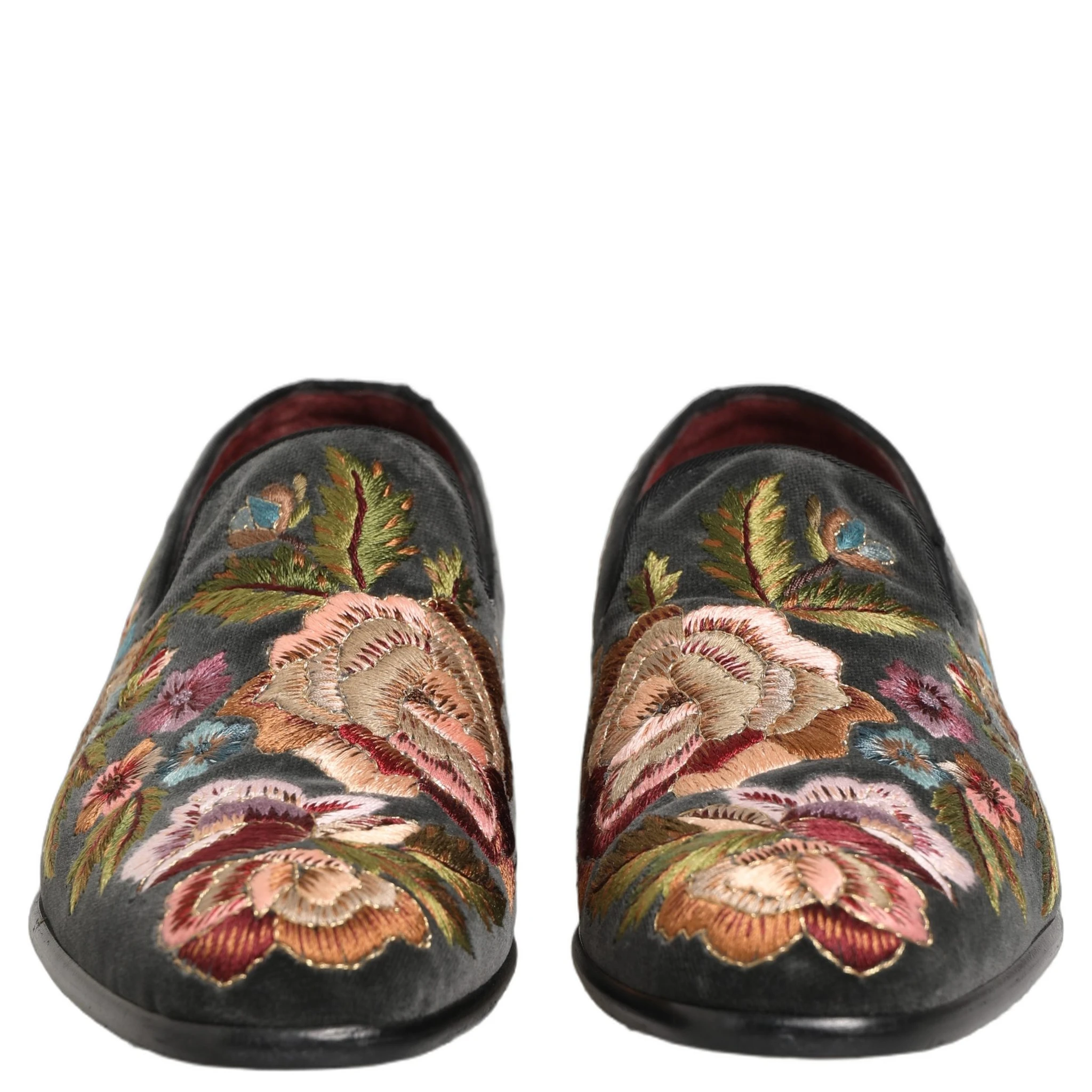Black Velvet Floral Embroidery Loafers Shoes