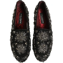 Black Crystal Embellished Dress Loafers Shoes