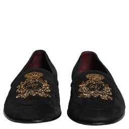 Black Velvet Crown Embroidery Loafers Shoes