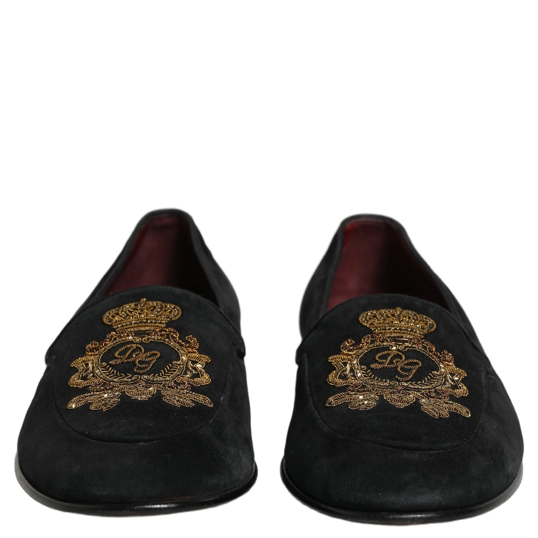 Black Velvet Crown Embroidery Loafers Shoes
