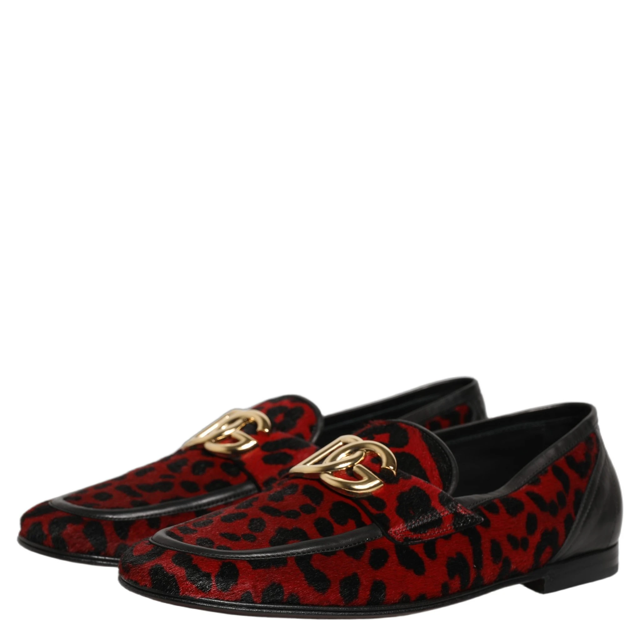 Red Leopard Print Pony Hair Dress Loafers Shoes