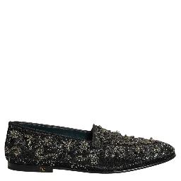Black Rhinestone Embellished Loafers Shoes