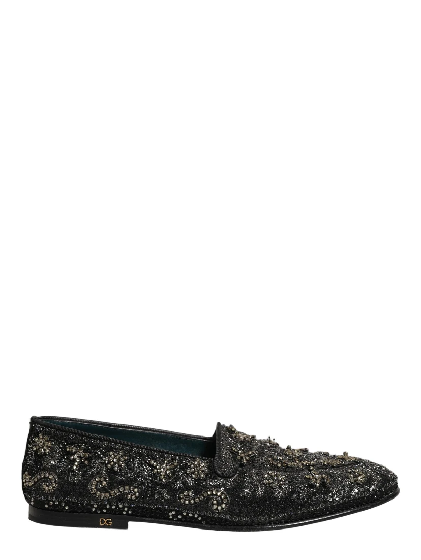 Black Rhinestone Embellished Loafers Shoes