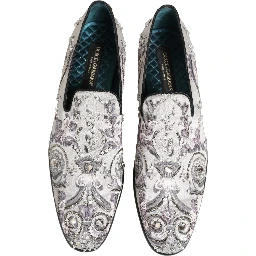 White Sequined Formal Slip On Loafers Shoes