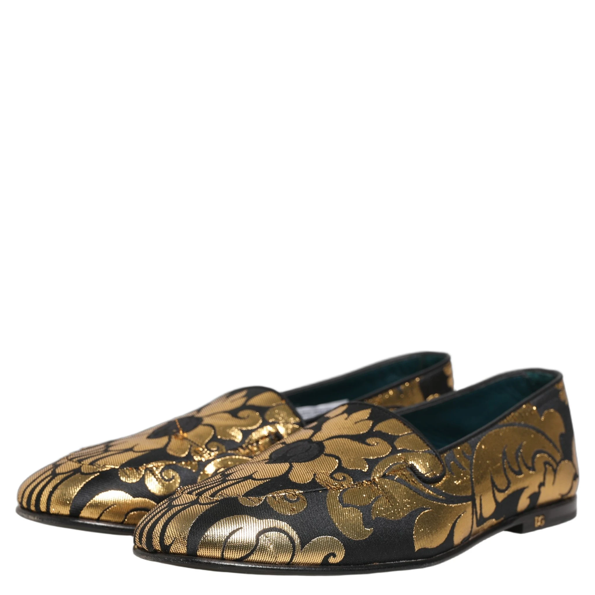 Black Gold Floral Jacquard Dress Loafers Shoes