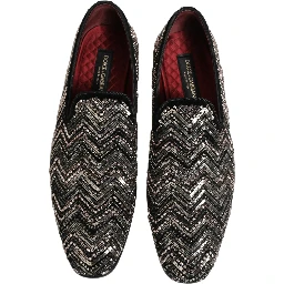 Black Velvet Floral Embellished Loafers Shoes