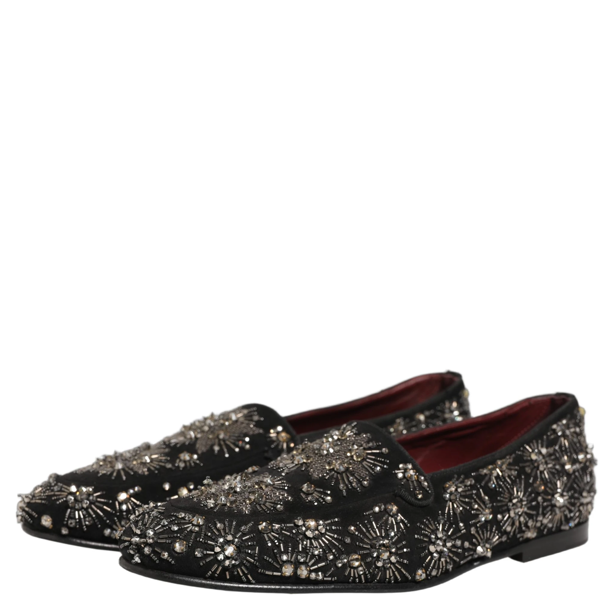 Black Crystal Embellished Dress Loafers Shoes