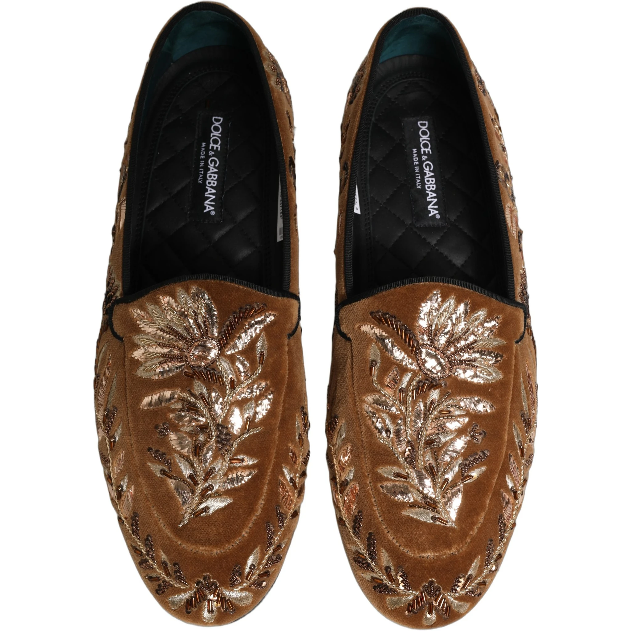 Brown Velvet Floral Embroidery Loafers Shoes