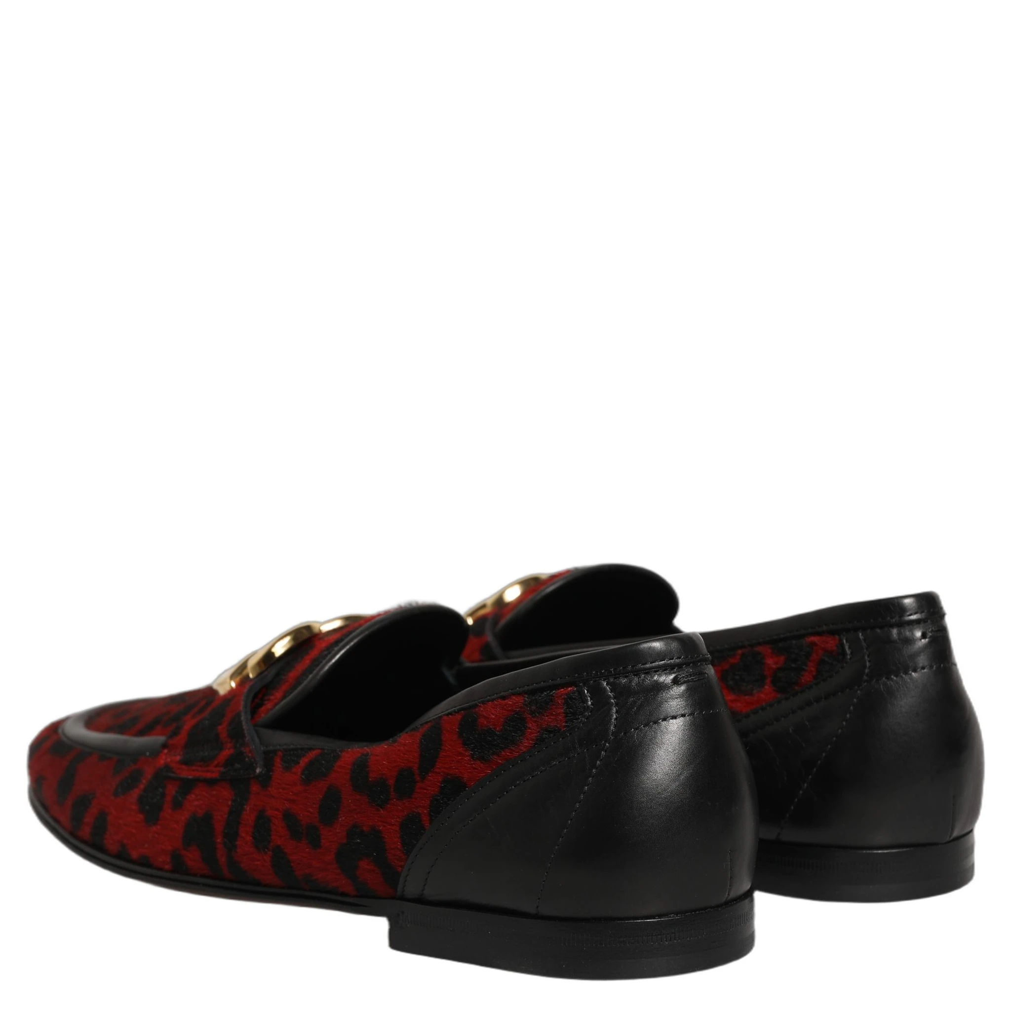 Red Leopard Print Pony Hair Dress Loafers Shoes