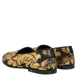 Black Gold Floral Jacquard Dress Loafers Shoes
