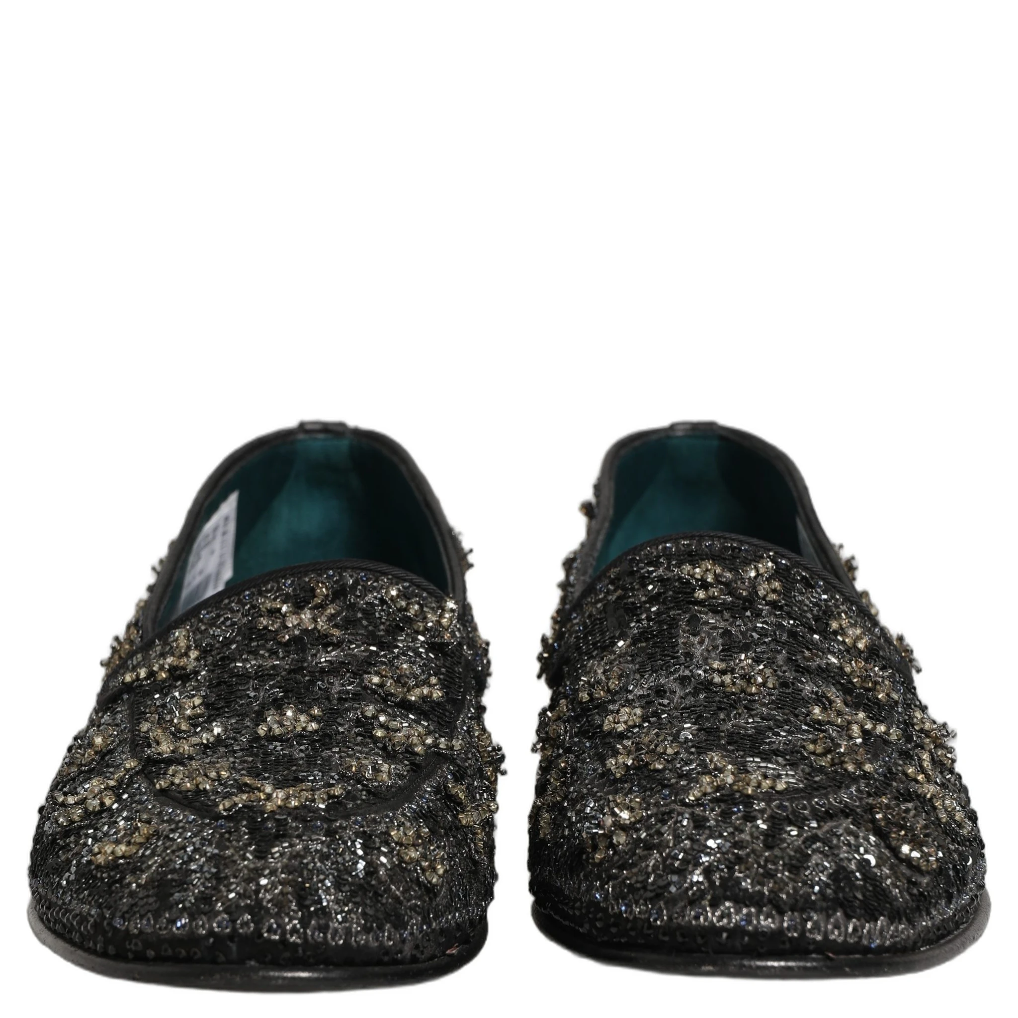 Black Rhinestone Embellished Loafers Shoes