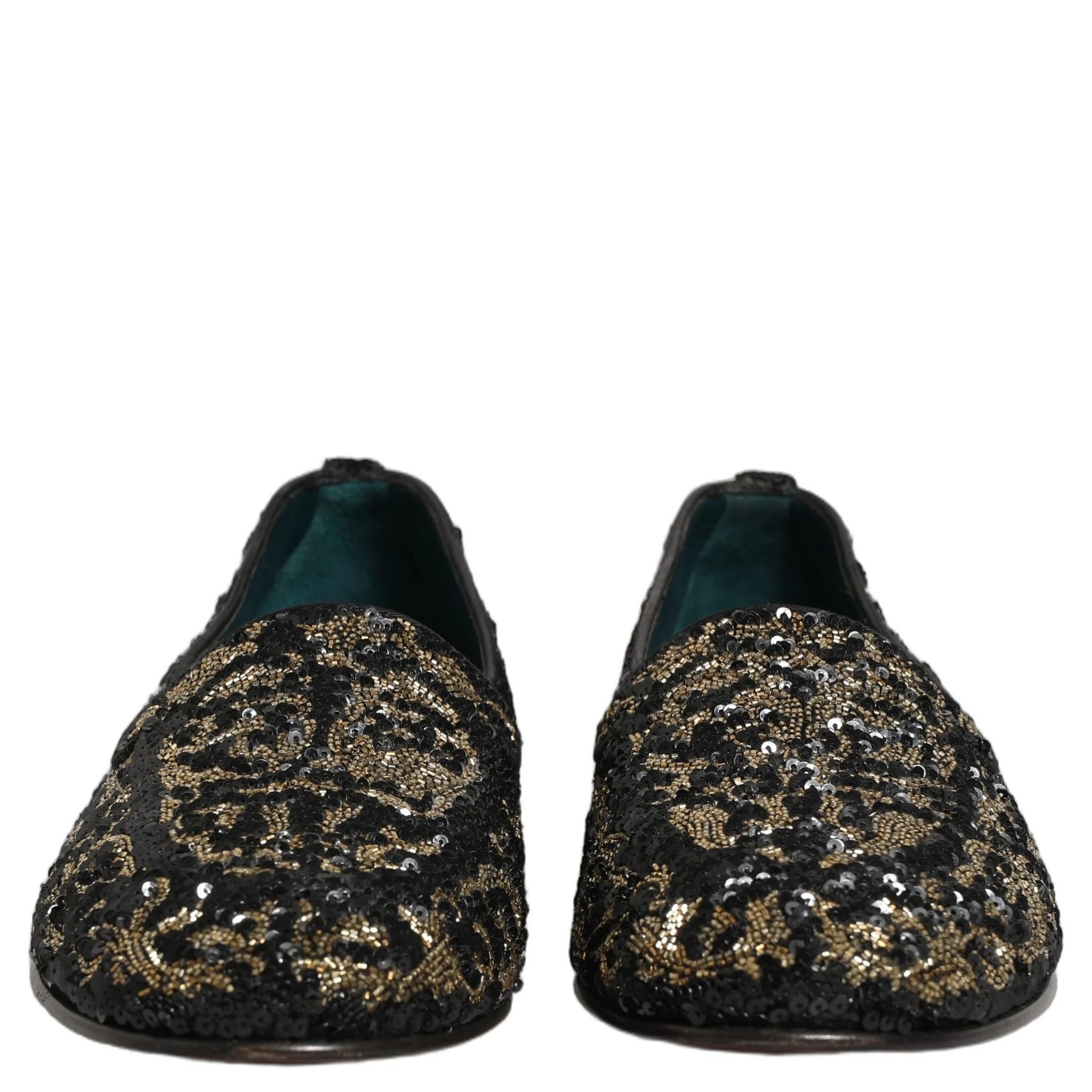 Black Gold Embellished Dress Loafers Shoes