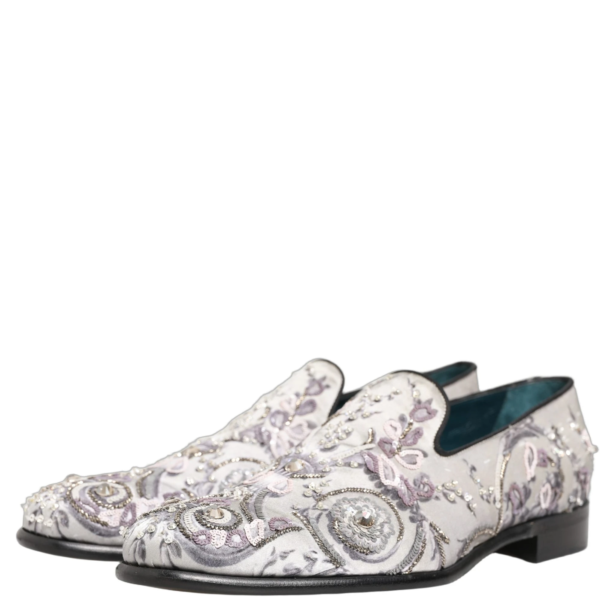 White Sequined Formal Slip On Loafers Shoes