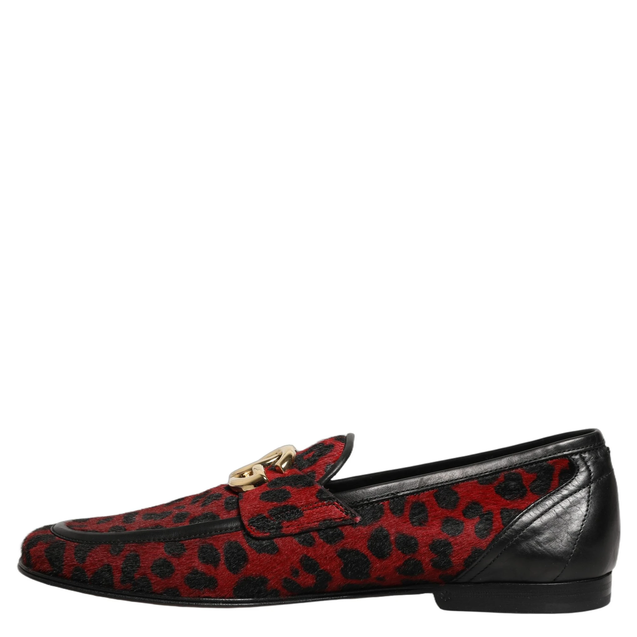 Red Leopard Print Pony Hair Dress Loafers Shoes