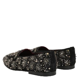 Black Crystal Embellished Dress Loafers Shoes