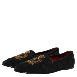 Black Velvet Crown Embroidery Loafers Shoes