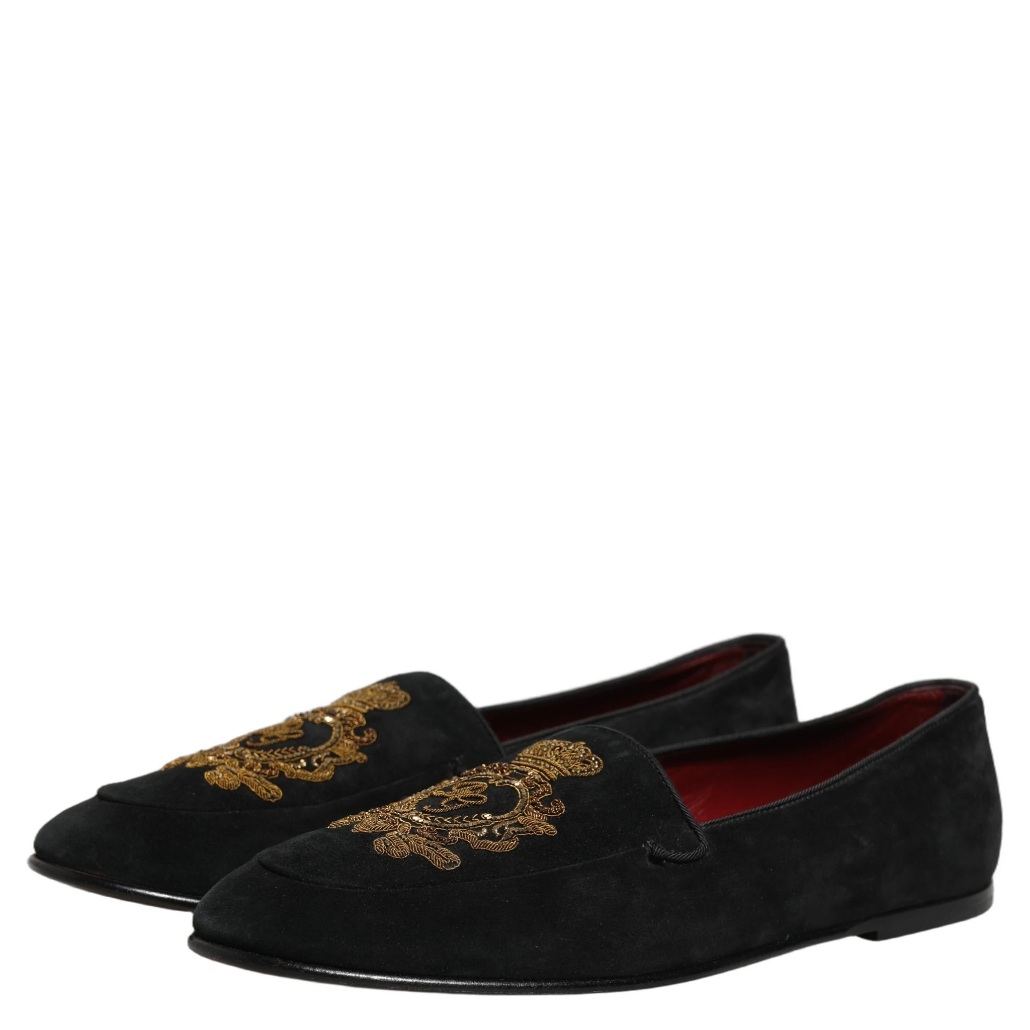 Black Velvet Crown Embroidery Loafers Shoes