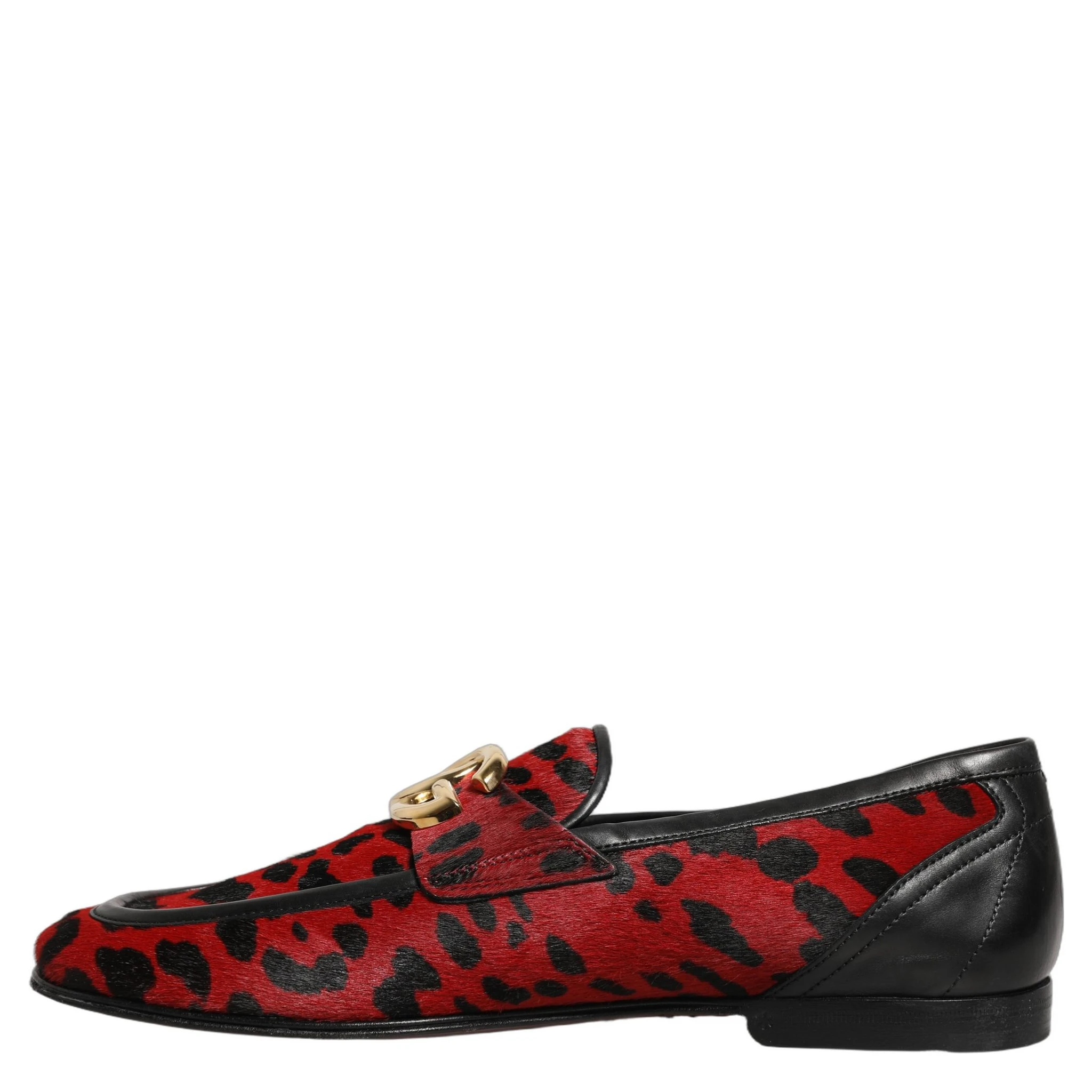 Red Leopard Print Pony Hair Dress Loafers Shoes